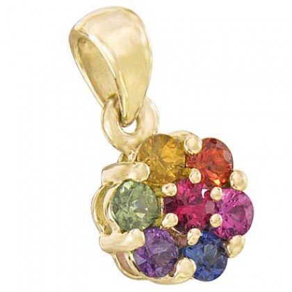 Rainbow Sapphire Flower Cluster Pendant 18K Yellow Gold (1ct tw) SKU: 1616-18K-YG