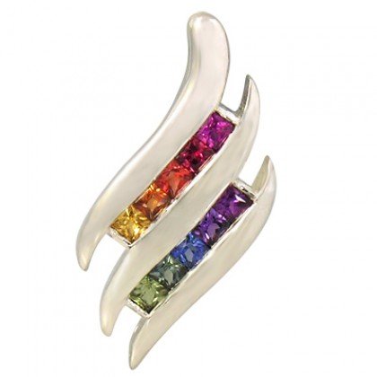 Rainbow Sapphire Double Swirl Fancy Pendant 14K White Gold (3/4ct tw) SKU: 1454-14K-WG