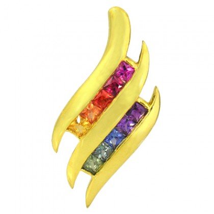 Rainbow Sapphire Double Swirl Fancy Pendant 14K Yellow Gold (3/4ct tw) SKU: 1454-14K-YG