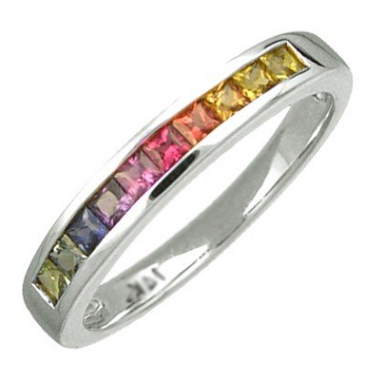 Rainbow Sapphire Half Eternity Band Ring 14K White Gold (3/4ct tw) SKU: 891-14K-WG