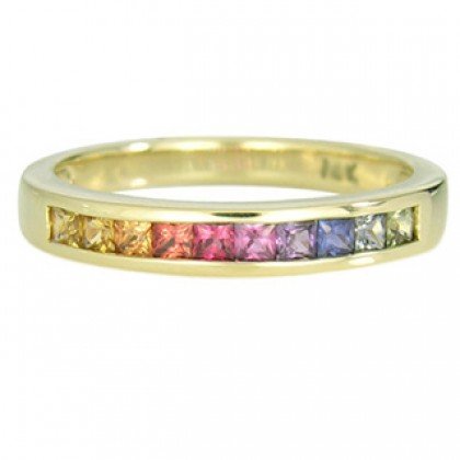 Rainbow Sapphire Half Eternity Band Ring 18K Yellow Gold (3/4ct tw) SKU: 891-18K-YG