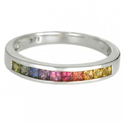 Rainbow Sapphire Half Eternity Band Ring 18K White Gold (3/4ct tw) SKU: 891-18K-WG
