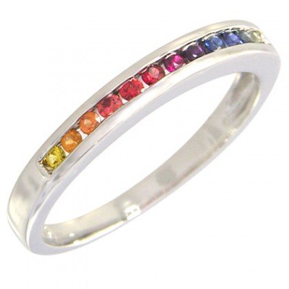 Rainbow Sapphire Half Eternity Band Ring 14K White Gold (1/3ct tw) SKU: 890-14K-WG