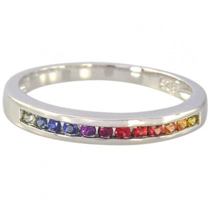 Rainbow Sapphire Half Eternity Band Ring 18K White Gold (1/3ct tw) SKU: 890-18K-WG