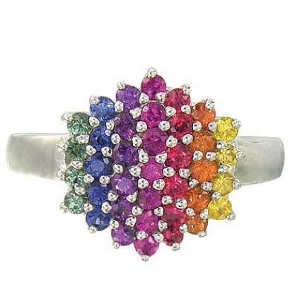 Rainbow Sapphire Engagement Wedding Ring 14K White Gold (1.4ct tw) SKU: 1584-14K-WG