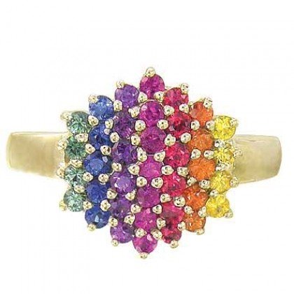 Rainbow Sapphire Engagement Wedding Ring 14K Yellow Gold (1.4ct tw) SKU: 1584-14K-YG