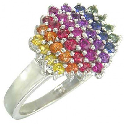Rainbow Sapphire Engagement Wedding Ring 18K White Gold (1.4ct tw) SKU: 1584-18K-WG