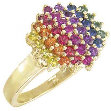 Rainbow Sapphire Engagement Wedding Ring 18K Yellow Gold (1.4ct tw) SKU: 1584-18K-YG