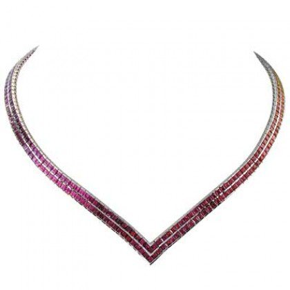 Rainbow Sapphire Double Row Tennis Necklace 14K White Gold (30ct tw) SKU: 1540-14K-WG