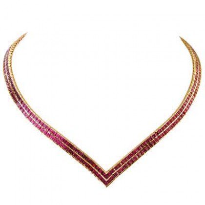 Rainbow Sapphire Double Row Tennis Necklace 14K Yellow Gold (30ct tw) SKU: 1540-14K-YG