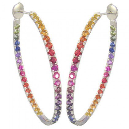 Rainbow Sapphire Earrings Hoop Huggie 925 Sterling Silver (7ct tw) SKU: 1492-925