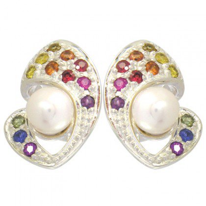 Rainbow Sapphire & Pearl Majestic Queens Earring 925 Sterling Silver (3/4ct tw) SKU: 1469-925