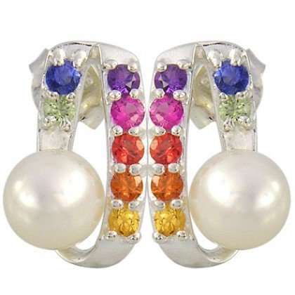 Rainbow Sapphire & Pearl Fancy Earring 925 Sterling Silver (3/4ct tw) SKU: 1508-925