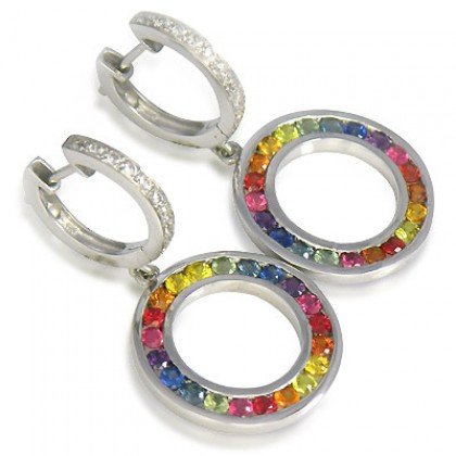 Rainbow Sapphire & Diamond Huggie Earrings 14K White Gold (2.5ct tw) SKU: 424-14K-WG