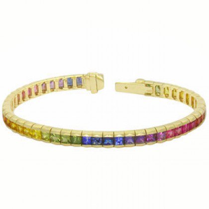 Rainbow Sapphire Tennis Bracelet 14K Yellow Gold (8ct tw) SKU: BRC225-24-14K-YG