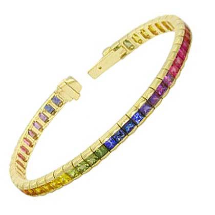 Rainbow Sapphire Tennis Bracelet 18K Yellow Gold (8ct tw) SKU: BRC225-24-18K-YG