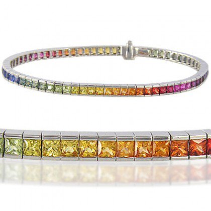 Rainbow Sapphire Tennis Bracelet 14K White Gold (12ct tw) SKU: 311-14K-WG