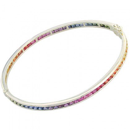 Rainbow Sapphire Eternity Oval Bangle 14K White Gold (8ct tw) SKU: 1520-14K-WG