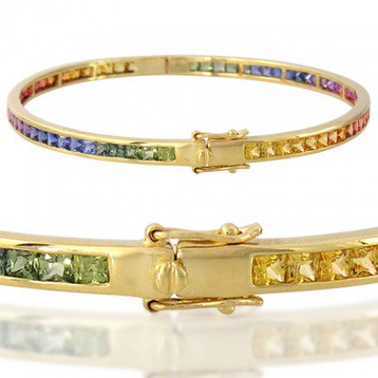 Rainbow Sapphire Eternity Oval Bangle 18K Yellow Gold (8ct tw) SKU: 1520-18K-YG