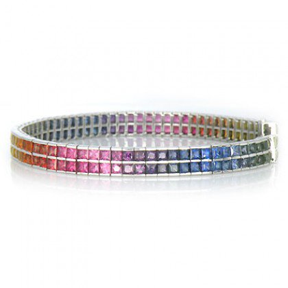 Rainbow Sapphire Double Row Tennis Bracelet 14K White Gold (20ct tw) SKU: 439-14K-WG