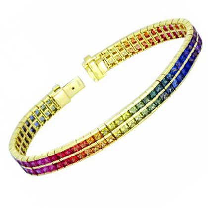 Rainbow Sapphire Double Row Tennis Bracelet 18K Yellow Gold (20ct tw) SKU: 439-18K-YG