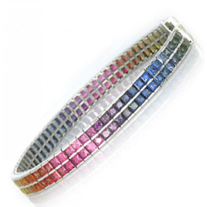 Rainbow Sapphire Double Row Tennis Bracelet 18K White Gold (20ct tw) SKU: 439-18K-WG