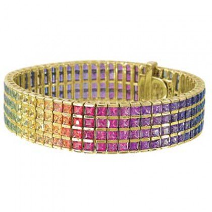 Rainbow Sapphire Channel Set 4 Row Tennis Bracelet 14K Yellow Gold (40ct tw) SKU: 1572-14K-YG