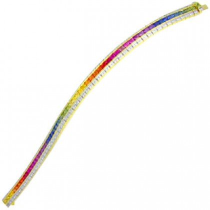 Rainbow Sapphire & Diamond Tennis Bracelet 18K Yellow Gold (9.5ct tw) SKU: 411-18K-YG