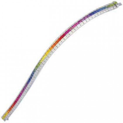 Rainbow Sapphire & Diamond Tennis Bracelet 18K White Gold (9.5ct tw) SKU: 411-18K-WG