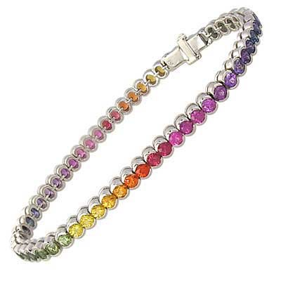 Rainbow Sapphire Bezel Set Tennis Bracelet 925 Sterling Silver (14ct tw) SKU: 1571-925