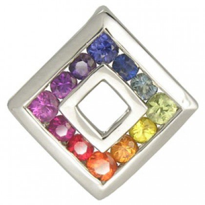 Rainbow Sapphire Small Square Pendant 925 Sterling Silver (3/4ct tw) SKU: 436-925