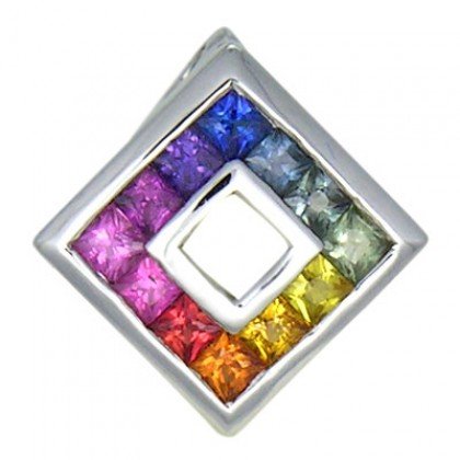 Rainbow Sapphire Small Square Pendant 14K White Gold (3/4ct tw) SKU: 436-14K-WG
