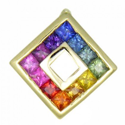 Rainbow Sapphire Small Square Pendant 14K Yellow Gold (3/4ct tw) SKU: 436-14K-YG