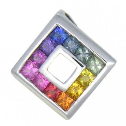 Rainbow Sapphire Small Square Pendant 18K White Gold (3/4ct tw) SKU: 436-18K-WG