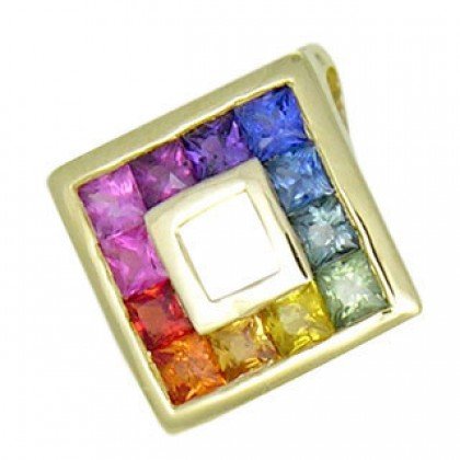 Rainbow Sapphire Small Square Pendant 18K Yellow Gold (3/4ct tw) SKU: 436-18K-YG