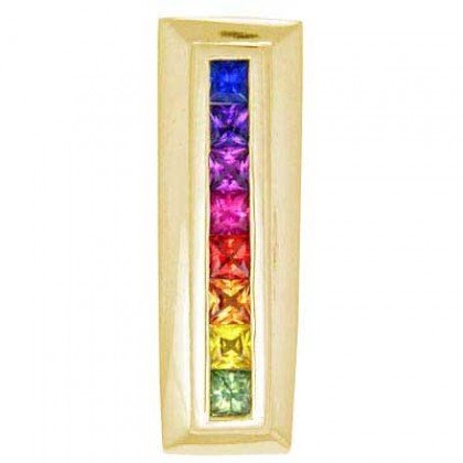 Rainbow Sapphire Line Pendant 14K Yellow Gold (1.2ct tw) SKU: 390-14K-YG