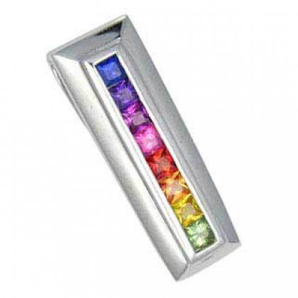 Rainbow Sapphire Line Pendant 18K White Gold (1.2ct tw) SKU: 390-18K-WG