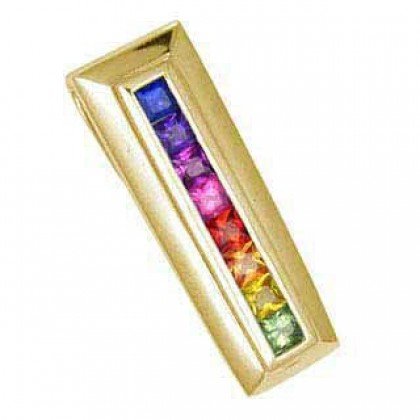 Rainbow Sapphire Line Pendant 18K Yellow Gold (1.2ct tw) SKU: 390-18K-YG