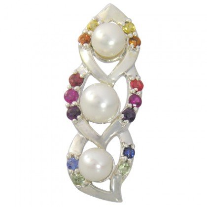 Rainbow Sapphire & Pearl Antique Style Pendant 925 Silver (1/2ct tw) SKU: 1465-925