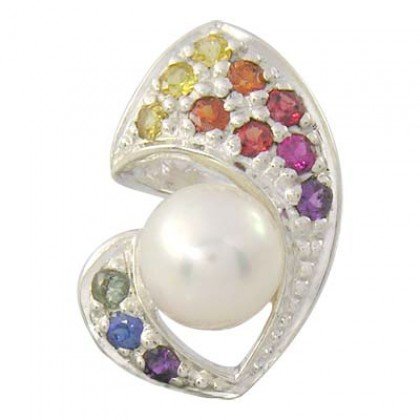 Rainbow Sapphire & Pearl Majestic Queens Pendant 925 Sterling Silver (1/2ct tw) SKU: 1468-925