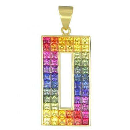 Rainbow Sapphire Invisible Set Rectangle Pendant 18K Yellow Gold (11ct tw) SKU: 1374-18K-YG