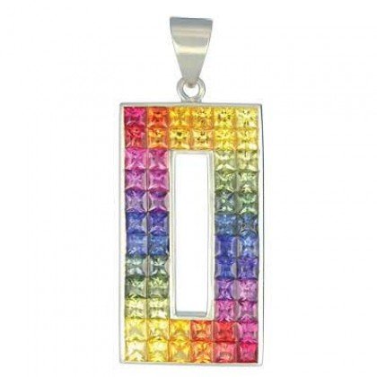 Rainbow Sapphire Invisible Set Rectangle Pendant 18K White Gold (11ct tw) SKU: 1374-18K-WG