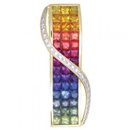 Rainbow Sapphire & Diamond Invisible Set Pendant 18K Yellow Gold (8.28ct tw) SKU: 472-18K-YG
