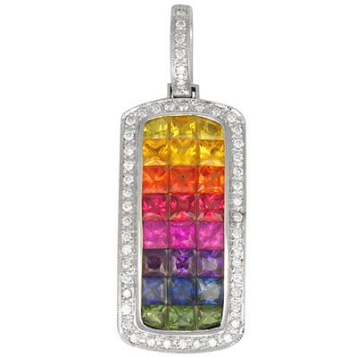 Rainbow Sapphire & Diamond Invisible Set Triple Row Pendant 14K WG (5.05ct tw) SKU: 623-14K-WG