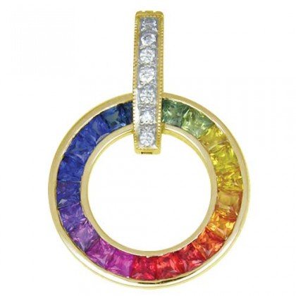 Rainbow Sapphire & Diamond Round Slide Pendant 14K Yellow Gold (2.48ct tw) SKU: 432-14K-YG