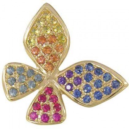 Rainbow Sapphire Stylish Butterfly Pendant 14K Yellow Gold (1.07ct tw) SKU: 1542-14K-YG