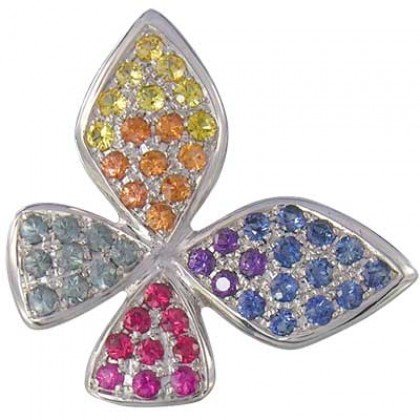Rainbow Sapphire Stylish Butterfly Pendant 925 Sterling Silver (1.07ct tw) SKU: 1542-925