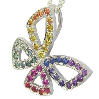 Rainbow Sapphire Classic Butterfly Pendant 925 Sterling Silver (0.87ct tw) SKU: 1543-925