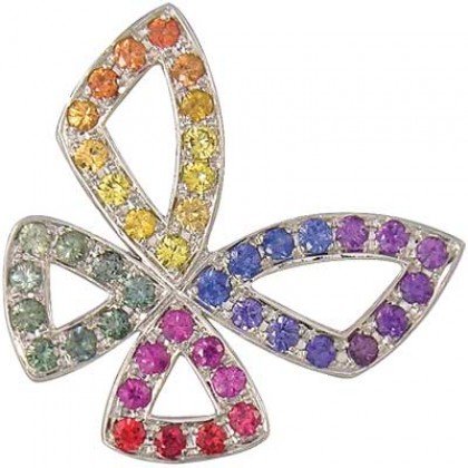 Rainbow Sapphire Classic Butterfly Pendant 14K White Gold (0.87ct tw) SKU: 1543-14K-WG