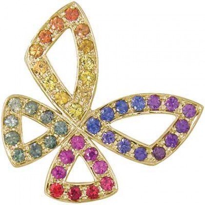 Rainbow Sapphire Classic Butterfly Pendant 14K Yellow Gold (0.87ct tw) SKU: 1543-14K-YG
